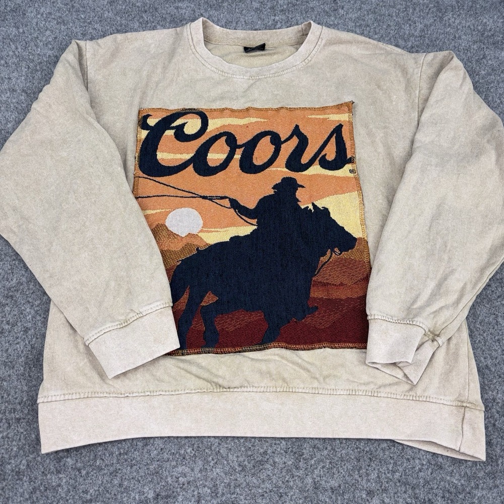 Vintage Coors Sweatshirt Mens Medium Cowboy Horse Western Beer Graphic Pullover
